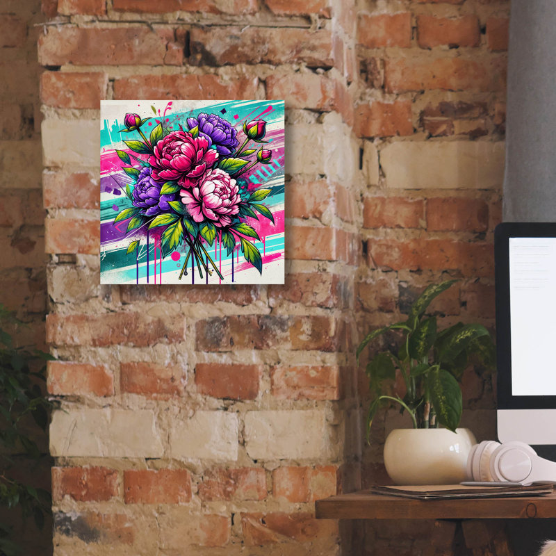 «Peony Abstract Graffiti» par Rey Klimt, art mural sur toile, H 12 po x l 12 po x P 0,75 po