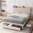 Full Size Upholstered Bed Frame with Wooden Slats Support and Charging Station,No Box Spring Needed-1359904379-1359904378