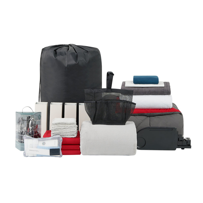 44 Piece College Dorm Bedding And Essentials Package, Grey/Red