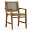Ensemble de 2 chaises de salle à manger d'intérieur / extérieur en teck brun avec assise et dossier en rotin synthétique tissé à la main Blanca