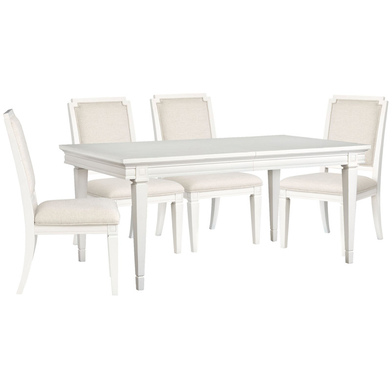 Extendable Rectangular Dining Table With 4 Upholstered Side Chairs, 5Pcs:Table,4Chairs