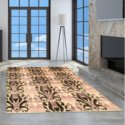 Tapis unique en laine noué à la main style nouvel âge Mogul crème 5 pi 1 po x 8 pi 6 po Raadhiya