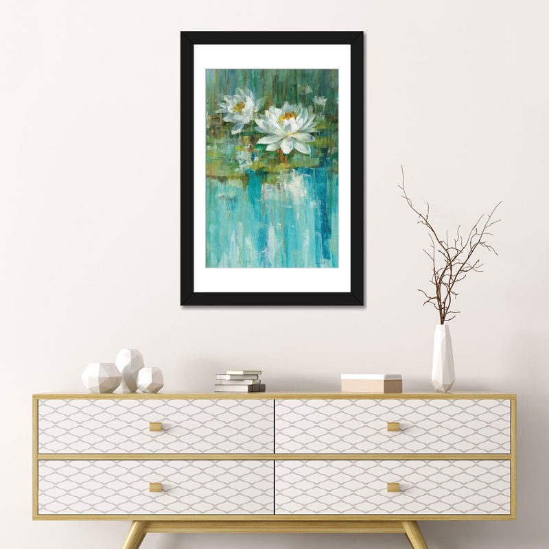 « water lily étang panel i », reproduction d’art sur toile, H 24 po x l 16 po x P 1 po, Papier d'art encadré noir, Blanc