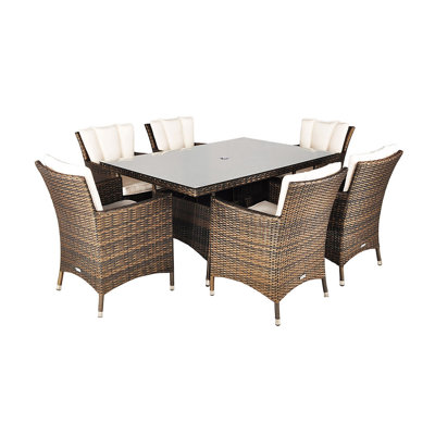 Harold 6 - Person Patio Dining Set Umbrella Hole Included Rectangular Table with Cushions Included