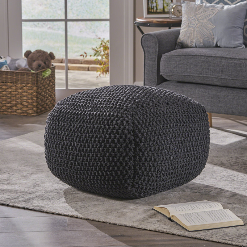 Pouf en coton Hollis, Gris foncé
