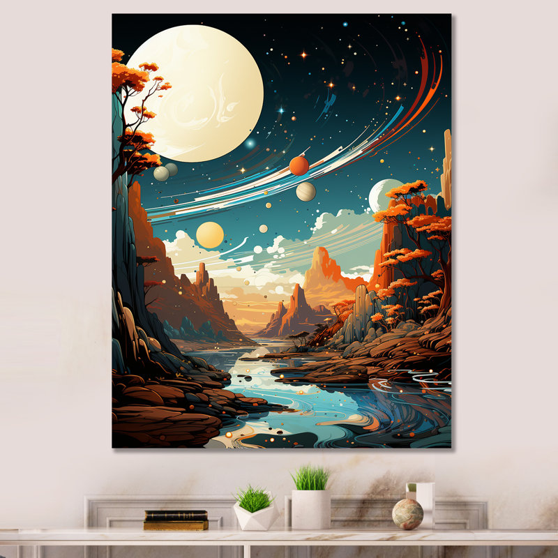 Cosmic Space Odyssey Landscape IV - Espace planète, art mural, Toile tendue, H 20 po x l 12 po x P 1 po