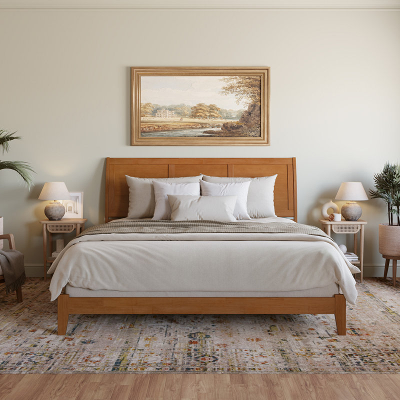 Nystead Solid Wood Foundation Bed, King, Light Toffee