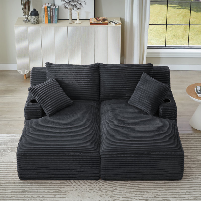 Méridienne compressible double avec porte-gobelets - aucun assemblage requis, causeuse moelleuse moderne pour la lecture de salon à l'intérieur