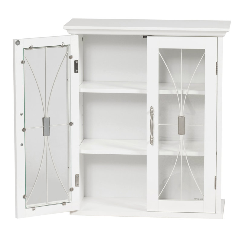 Northshire Removable Two-Door Wall Cabinet with Tempered Glass Doors & Adjustable Shelves For Bathroom Storage