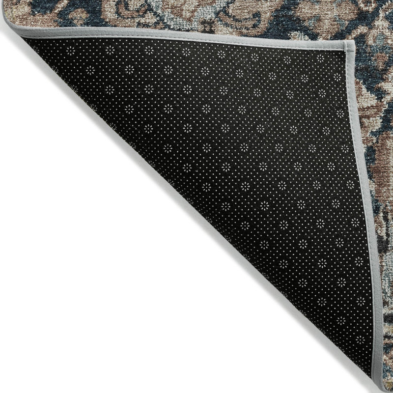 Taupe and Blue Synthetic Washable Rectangular Rug