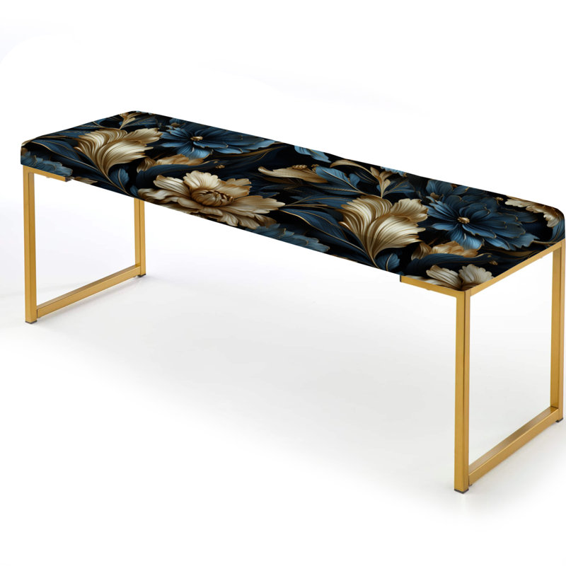 Banc floral rembourré or, Dark Blue And Golden Techno Damask Realm
