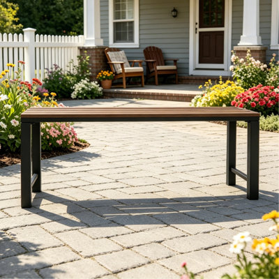 Ensemble de banc d'extérieur sans dossier 46 po en métal de 46 po pour terrasse, tout temps, pour terrasse, porche ou pelouse