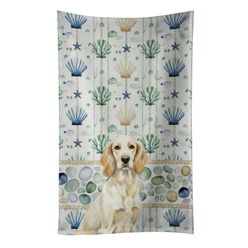Serviette de cuisine blanche en verre de mer à épagneul tibétain blanc, Setter anglais citron Belton