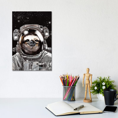 Astronaut Sloth Selfie by Big Nose Work - Wrapped Canvas Painting