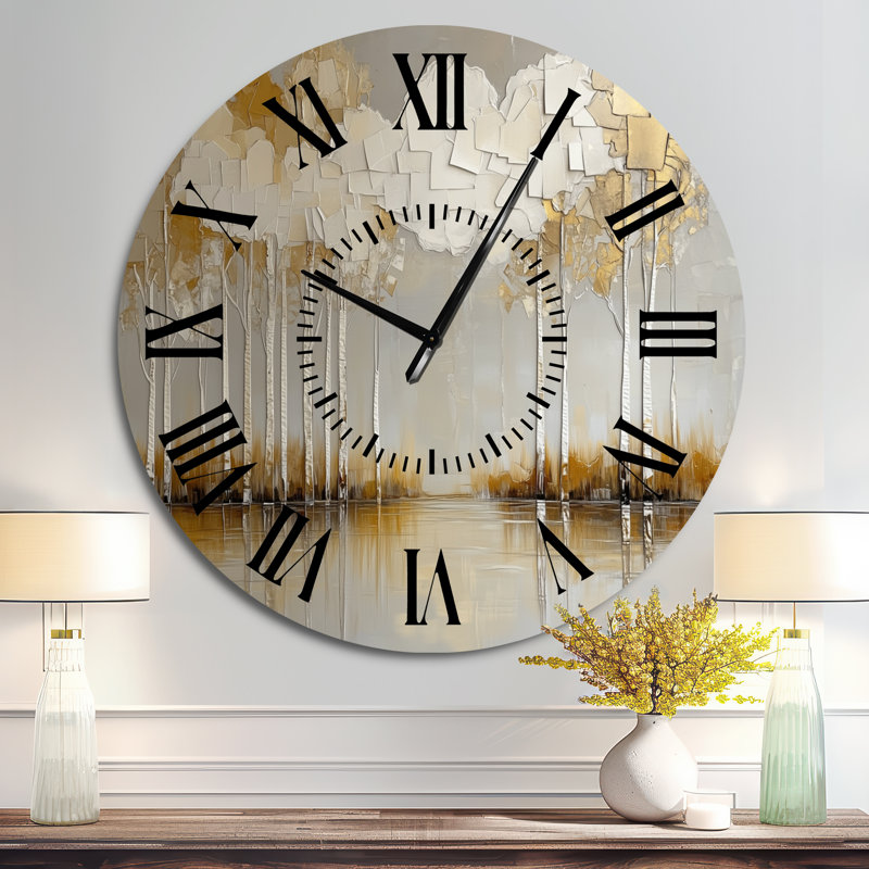 Horloge murale rustique silencieuse en métal Modern Forest Horizon II, Surdimensionné