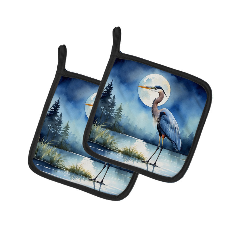 Paire de poignées Blue Heron Under the Moonlight