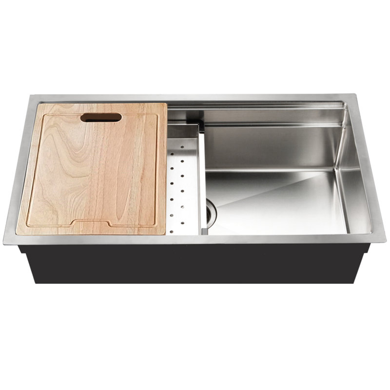 Houzer Novus Undermount Sliding Dual Deck Stainless Steel 32" Single Bowl Kitchen Sink, Includes Acc