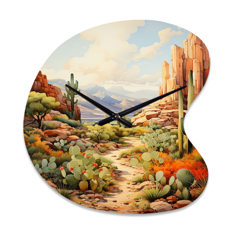 Mexico Cactus Oasis Impasto I - Drop Shape Coral Mexico Wall Clock, Small
