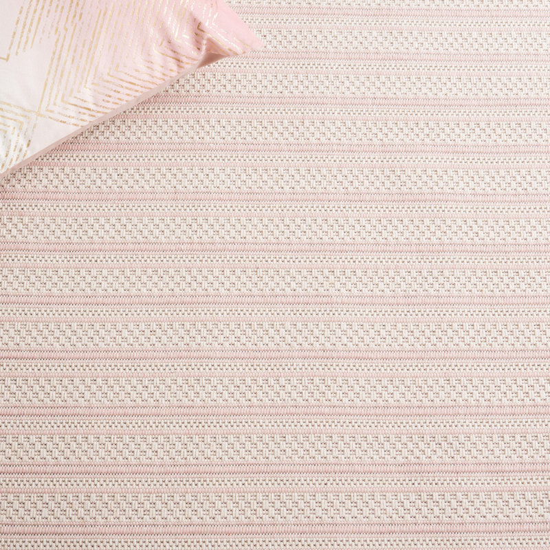 Ivory and Pink Striped Wool Rectangular Rug 5' x 7'