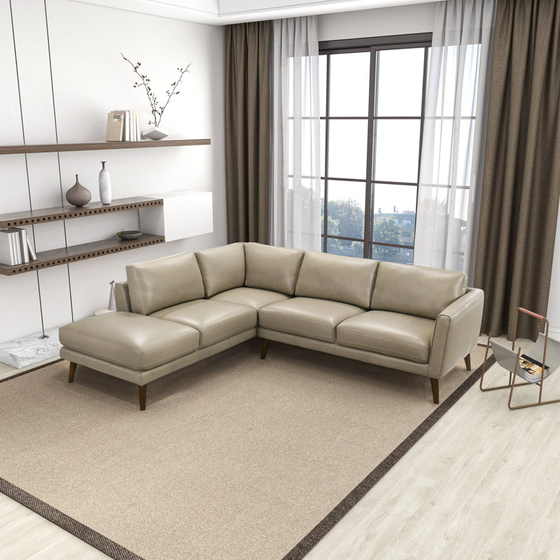 Canapé modulaire en cuir Lewter, Cuir beige, Orienté à gauche (vu de face)