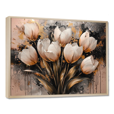 «Pink Gold Morning Tulips I», art mural tulipes