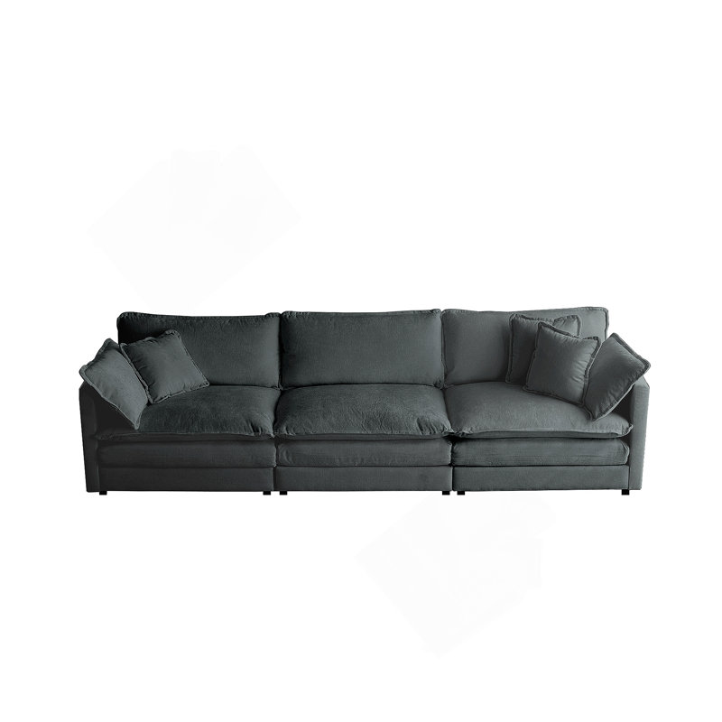 Canapé 3 places Mid-Century moderne avec 2 accoudoirs et 3 coussins décoratifs, canapé pour salon gris chenille