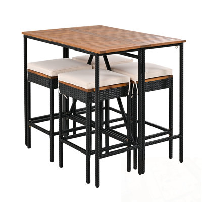 Ensemble de table d'extérieur 5 pièces avec 4 tabourets avec coussins et tables