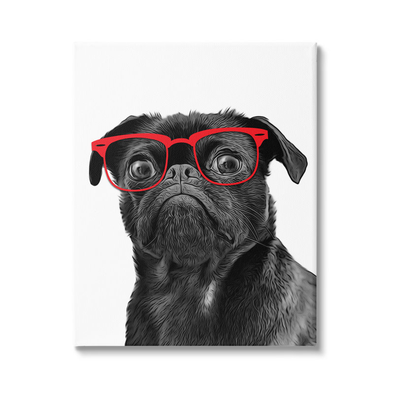 Au-550-Canvas Funny Dog Face Red Glasses by Annalisa Latella - Wrapped Canvas Print, 20" H x 16" W x 1.5" D