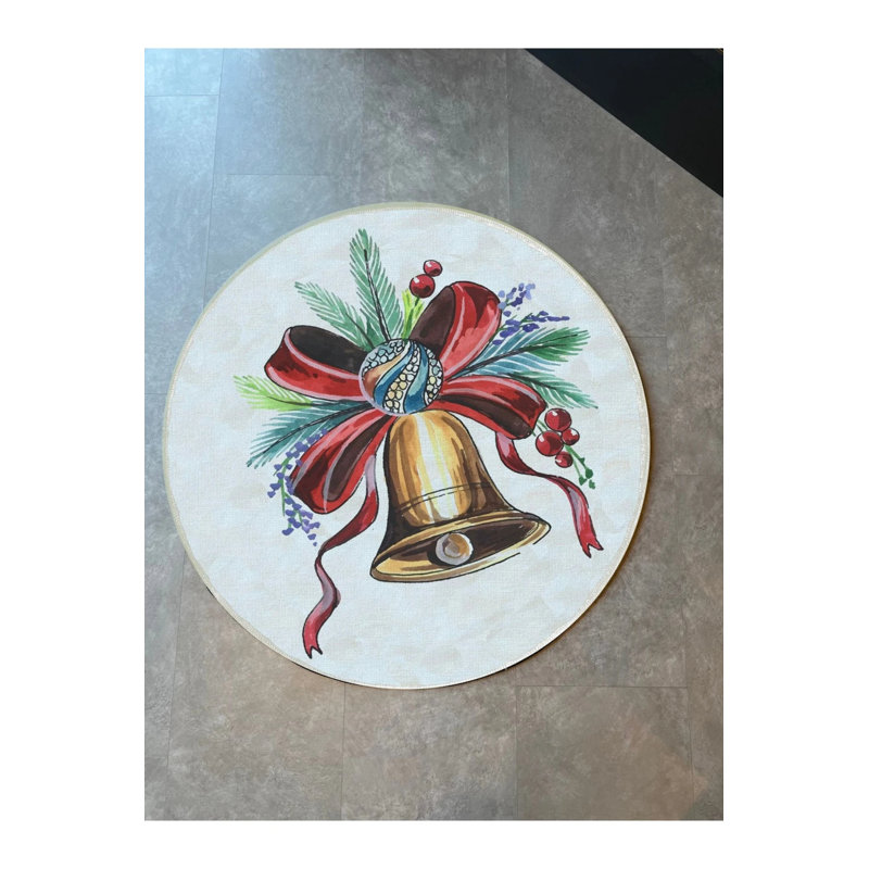 New Year's Themed Red And White Round Rug, Round 2'8"
