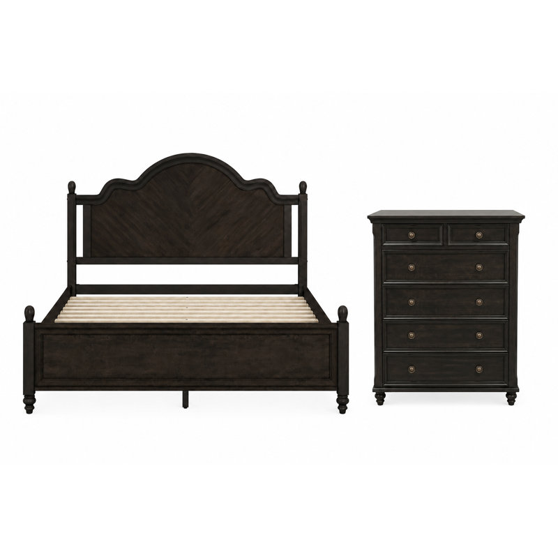 Ensemble de chambre à coucher Aubel, Queen, 2 Pcs: Bed, Chest, Noir rétro