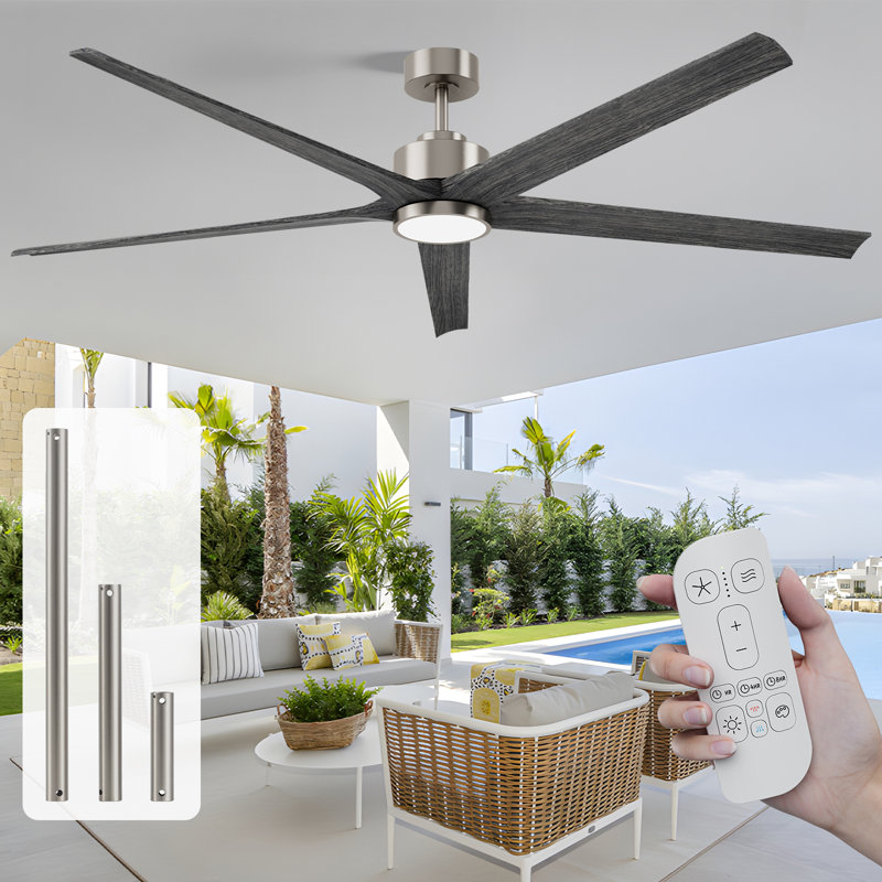 60/72 Inch Ceiling Fan With Lights, Modern Solid Wood Blades Ceiling Fan For Patios, Modern High Cfm Farmhouse Rustic Ceiling Fans, 6 Speed Quiet Reversible Dc Motor, Perfect For Kitchen, Bedroom, Living Room, Patio, Balcony
