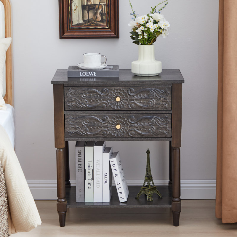 Tables de chevet 2 tiroirs 27,55 po, Noir/gris