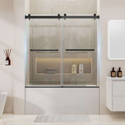 56-60" X 60" Fully Frameless Sliding Bathtub Door , 1/4" Tempered Glass With Explosion-proof Film