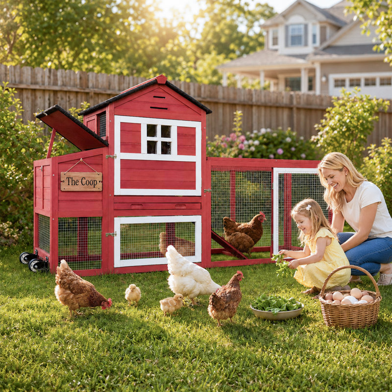 Cage à poules avec poulailler et poulailler, Red