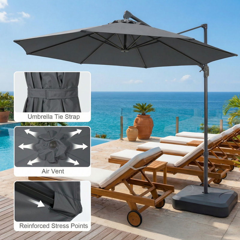 Parasol de remplacement de 9 pi pour parasol de patio à 8 nervures, Storm Grey
