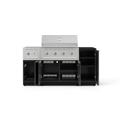 Ensemble d'armoire pour l'extérieur en aluminium gris ardoise 6 pièces avec 1 porte, 1 gril, un brûleur latéral au gaz naturel de 36 po, un brûleur latéral et un plateau noir Dekton de 16 po