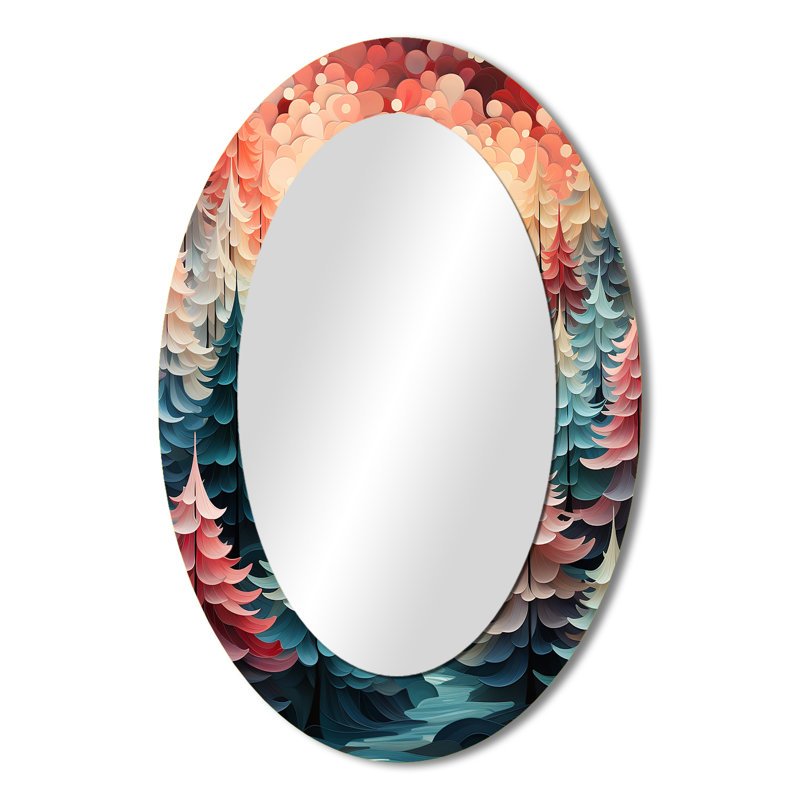 Arbre de Noël coucher de soleil pin - miroir mural ovale traditionnel, 36 po x 24 po