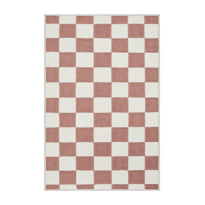 Machine Washable Checkered White Area Rug