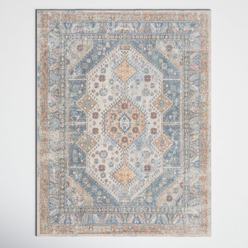 Tapis oriental bleu / ivoire Washburn, Rectangle 2 pi 3 po x 3 pi 9 po