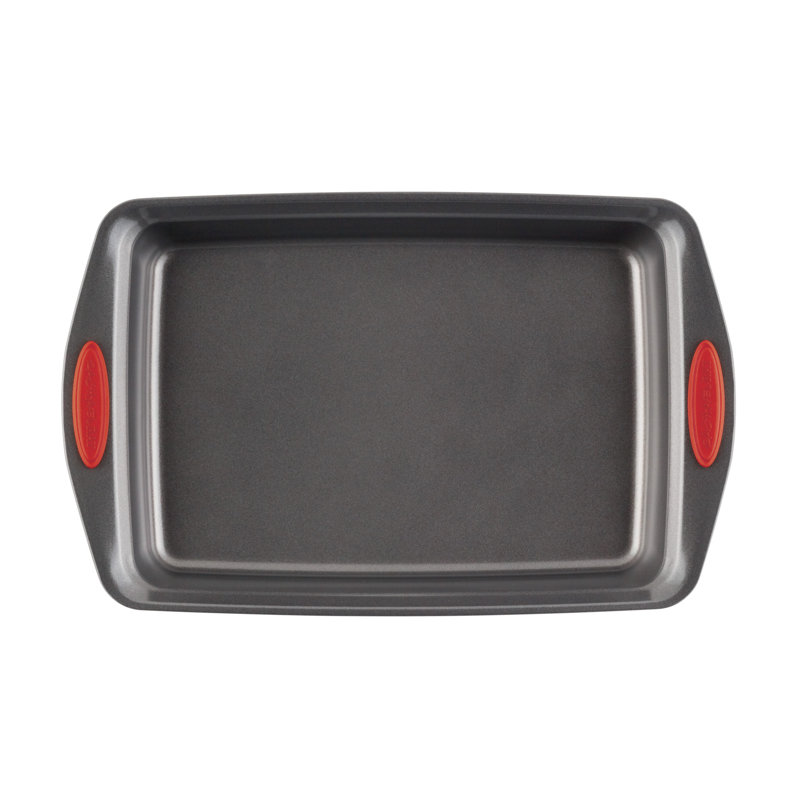 Rachael Ray Yum-o! 9-Inch by 13-Inch Nonstick Oven Lovin' Lasagna and Cake Pans, Set of 2, Gray with Red Handles