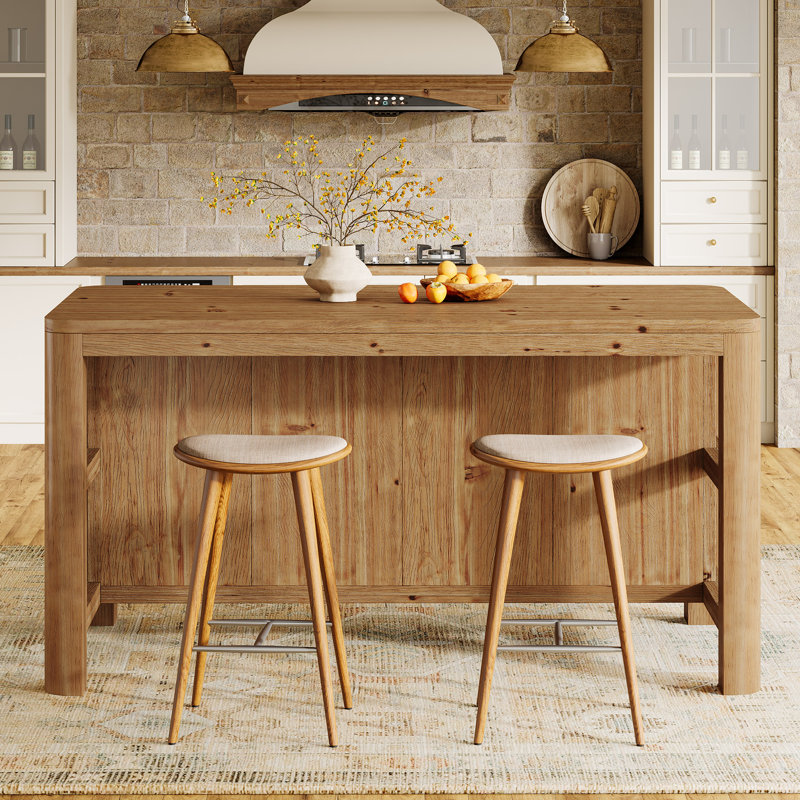 63-Inch Solid Wood Kitchen Island with Storage Shelves, Farmhouse Island Table Counter Height Bar Table for Kitchen, Dining Room