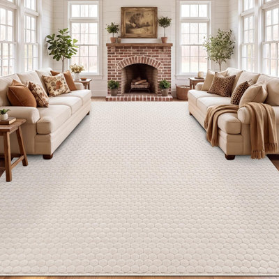 Tapis beige lavable à bulles 3D