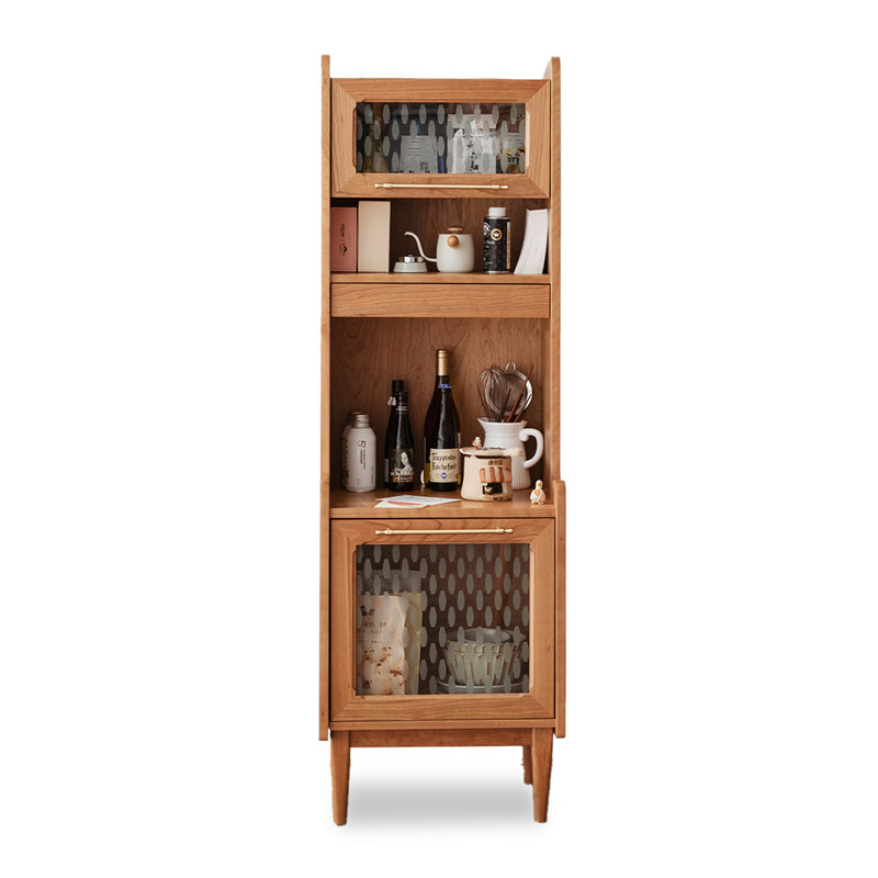 Nordic Solid Wood Storage Pantry Narrow Cabinet, Natural