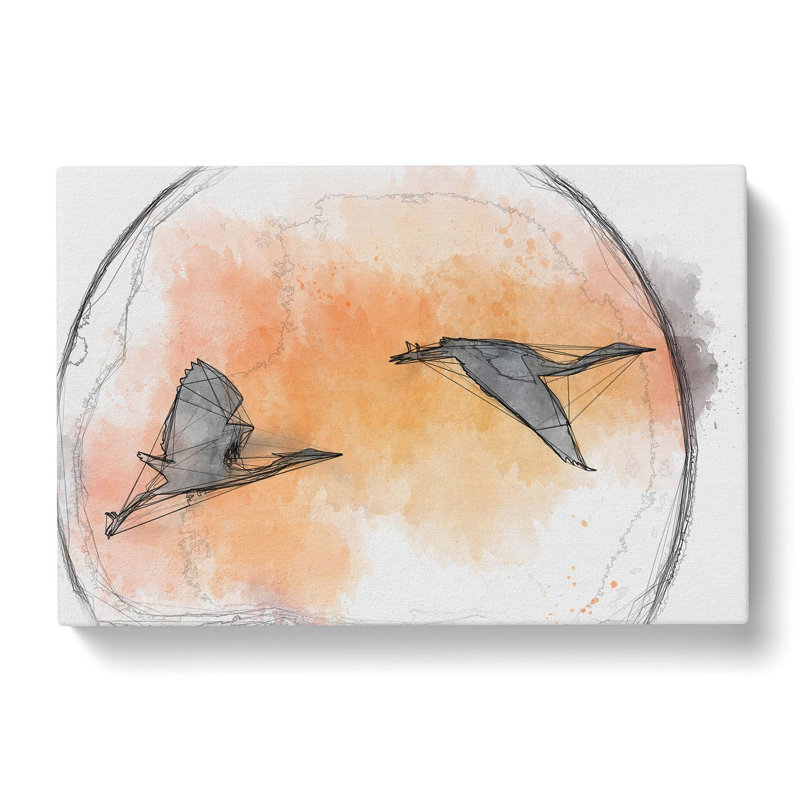 Two Heron Birds In Flight In Abstract - Wrapped Canvas Print, 60cm H x 91cm W x 3cm D