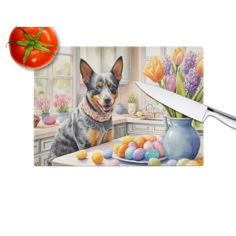 Decorating Easter Australian Cattle Dog Glass Cutting Board