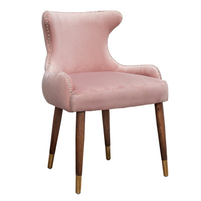 Pink Velvet Chair, - Upholstered With Foam, Curved , Solid Black Legs Gold Electroplating Accent Chair In Upholstery Dense Back Tufting, Metal Finish