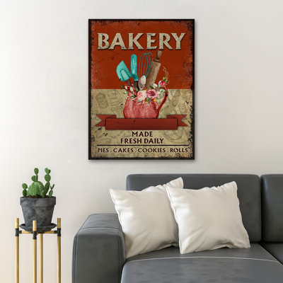 Boulangerie faite des tartes quotidiennes fraîches, gâteaux, biscuits, toile tendue sur rouleau - décor de cuisson, décoration de chambre rose et rouge