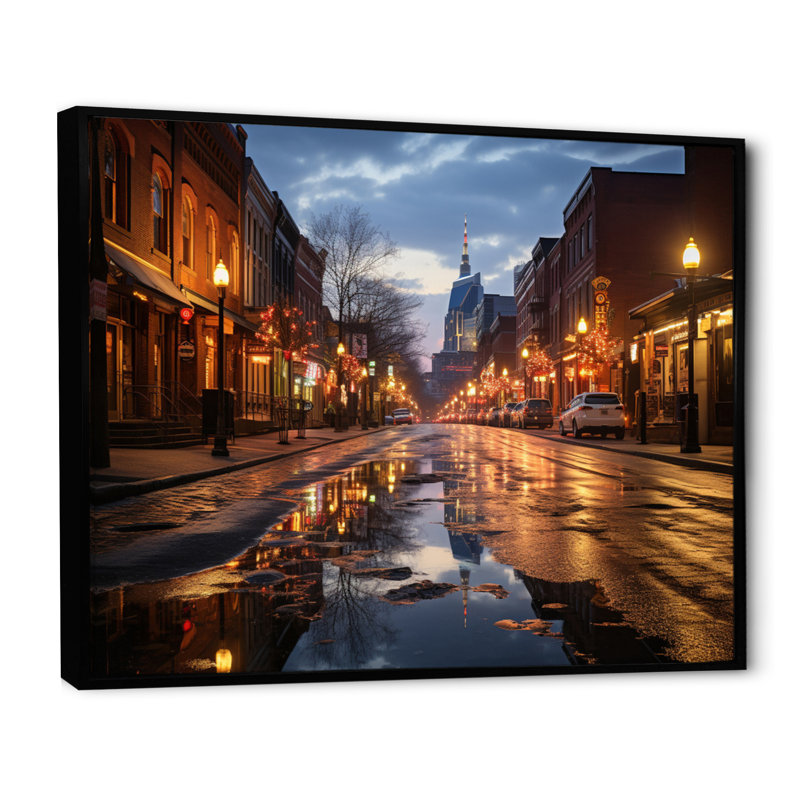 Nashville, ville de nuit, H 30 po x l 40 po x P 1,5 po, Cadre flottant noir