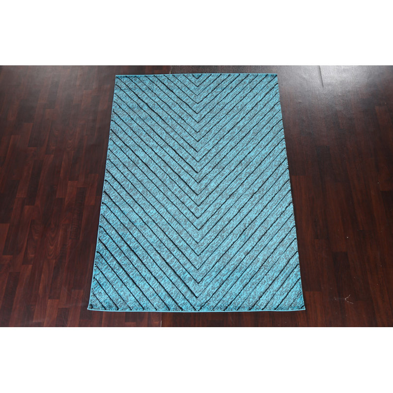 Tapis oriental transitionnel bleu turquoise 5X8, Rectangle 5 pi 3 po x 7 pi 7 po