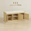 Banc à chaussures avec rotin tissé, banc à chaussures avec coussin, tablettes réglables, banc d'entrée pour chambre à coucher, salon, ton chêne